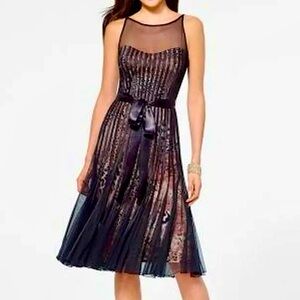 Cache Black Illusion Layer Animal Print Evening Dress